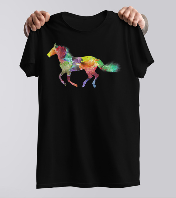 Galloping Colorful Horse Painting Horseback Riding T-Shirt