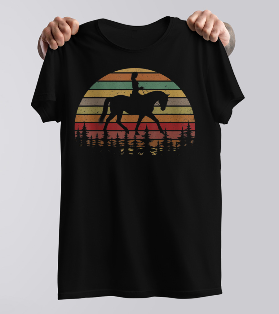 Girl Horse Riding Vintage Cowgirl Texas Ranch Sunset Stripes T-Shirt