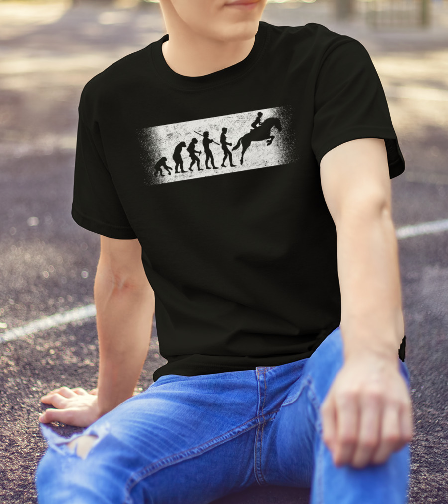 Funny Horse Riding Evolution Ofman Silhouette Progression T-Shirt
