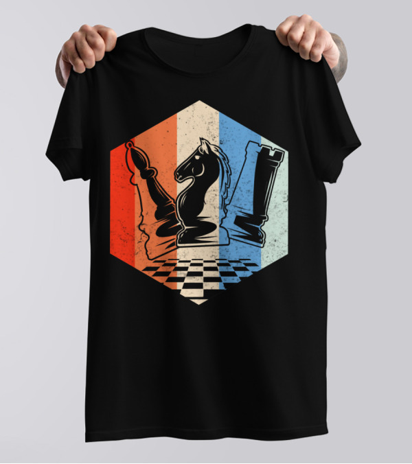 Funny Bishop Horse Rook Chess QD Retro Chessboard T-Shirt