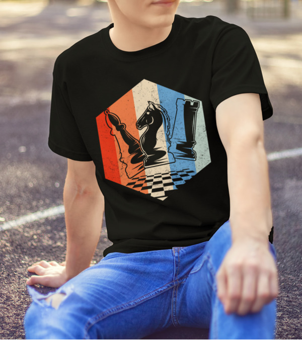 Funny Bishop Horse Rook Chess QD Retro Chessboard T-Shirt