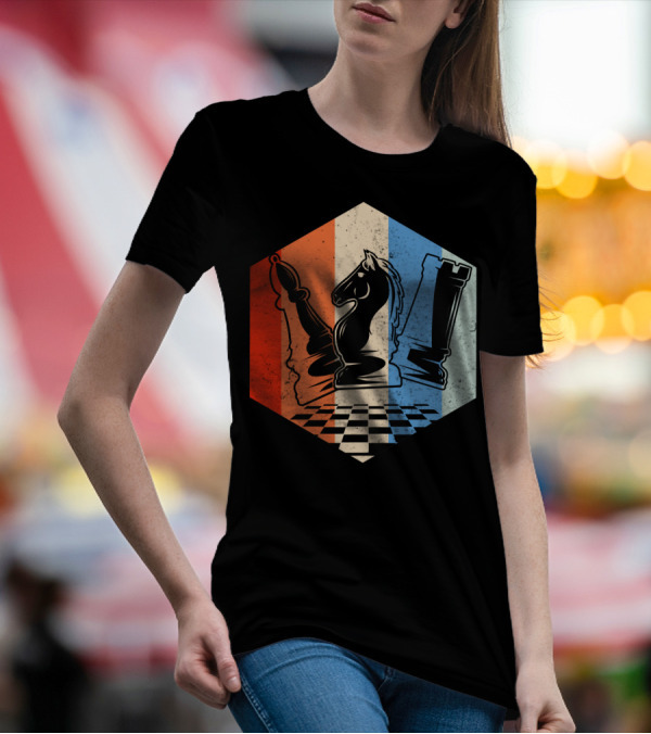 Funny Bishop Horse Rook Chess QD Retro Chessboard T-Shirt