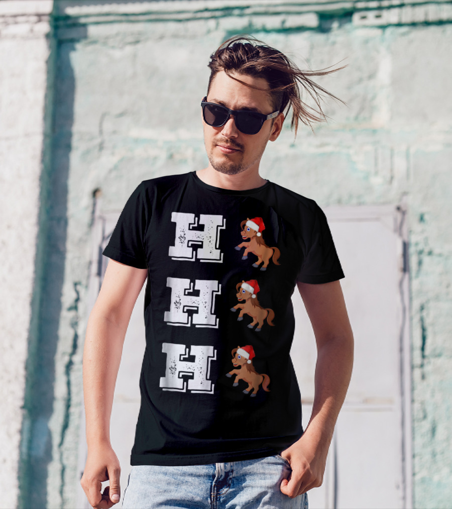 Ho Ho Ho Funny Xmas Horse Lover Santa Hat T-Shirt