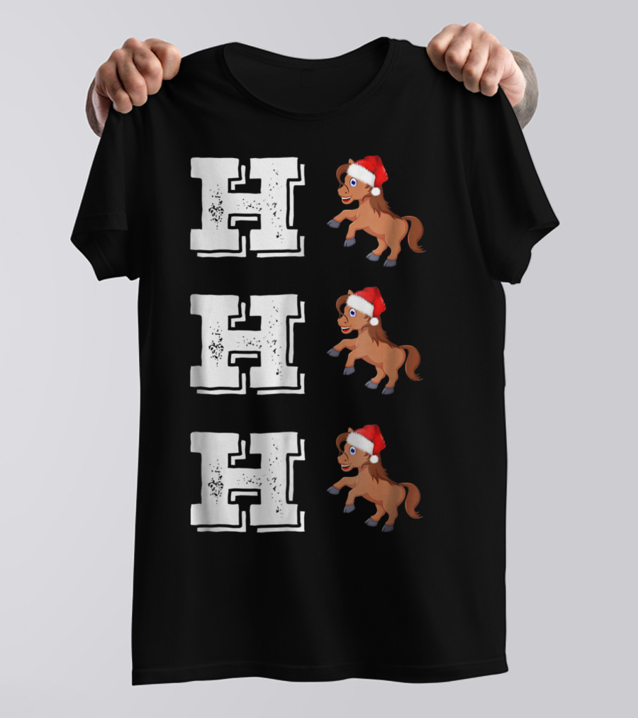 Ho Ho Ho Funny Xmas Horse Lover Santa Hat T-Shirt