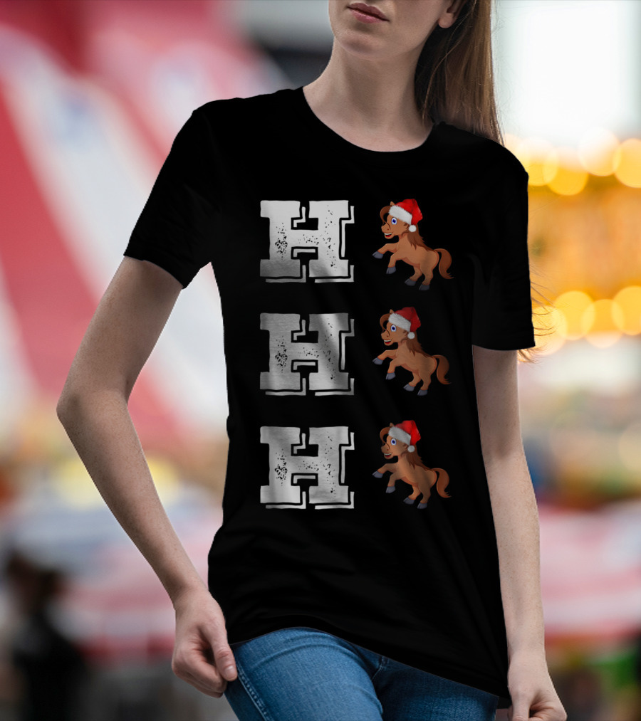 Ho Ho Ho Funny Xmas Horse Lover Santa Hat T-Shirt