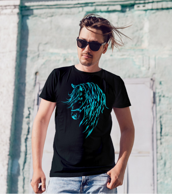 Glowing Forelock Horse Blueprint T-Shirt