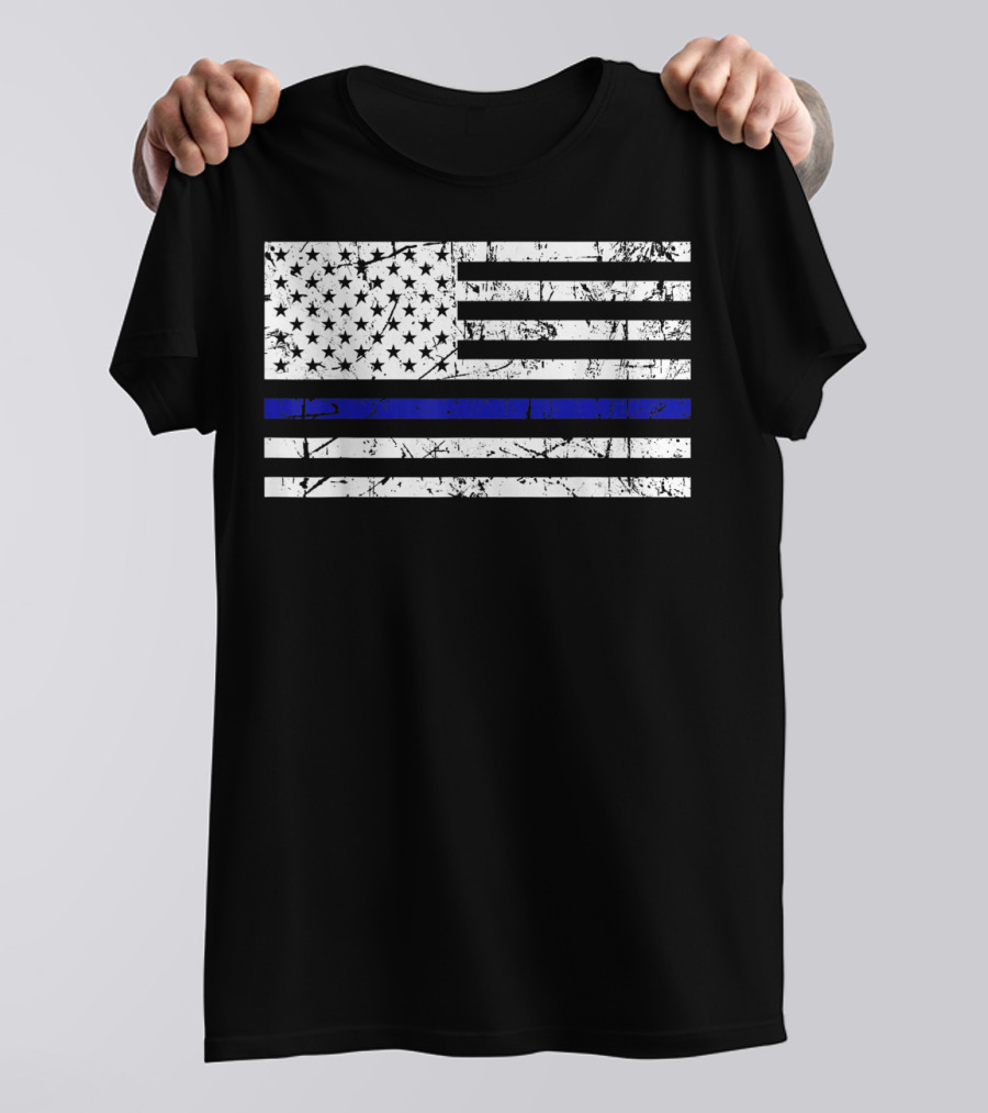 Thin Blue Line American Flag Police Support T-Shirt