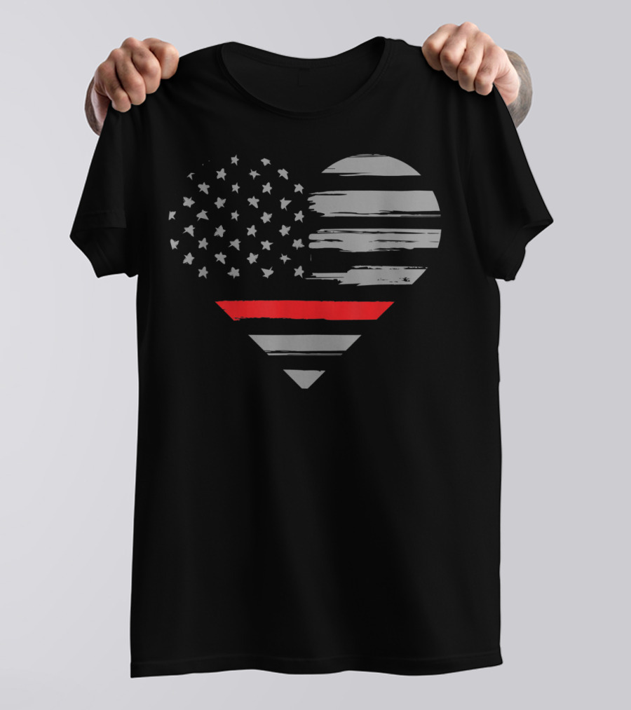 Thin Red Line American Flag Heart Valentine Family T-Shirt