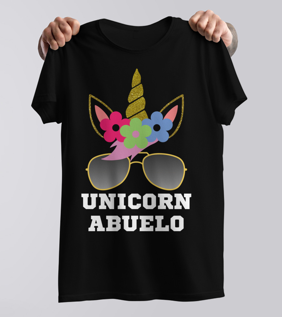 Unicorn Abuelo With Sunglasses And Floral Unicorn Horn T-Shirt