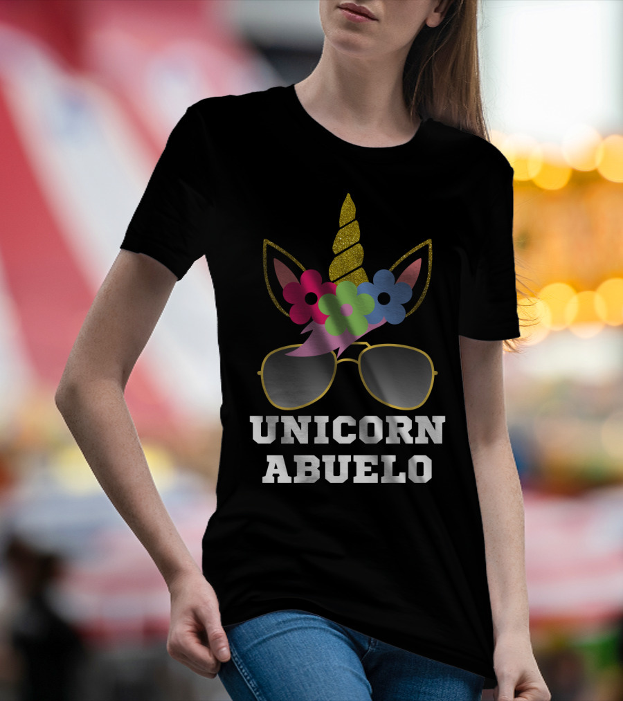 Unicorn Abuelo With Sunglasses And Floral Unicorn Horn T-Shirt