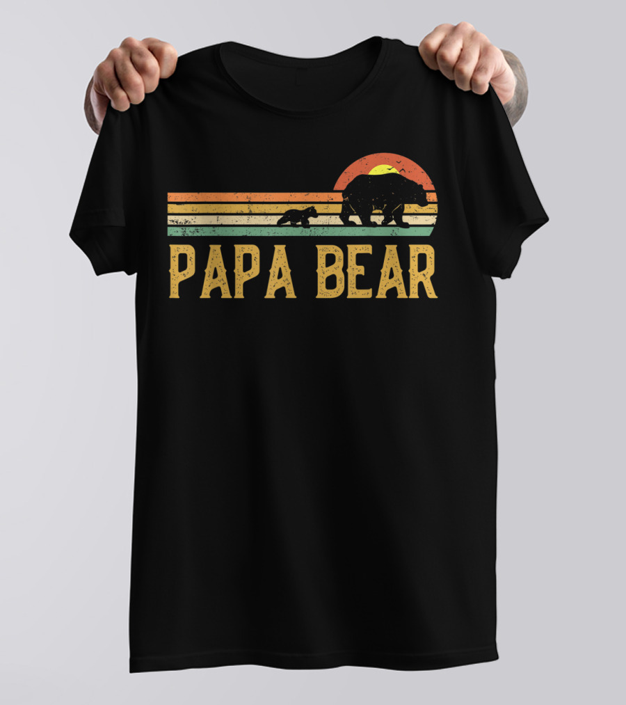 Papa Bear Vintage Sunset Bear Family Father's Day T-Shirt