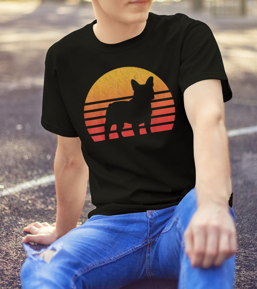 Vintage Sunset French Bulldog Silhouette Retro Sun T-Shirt