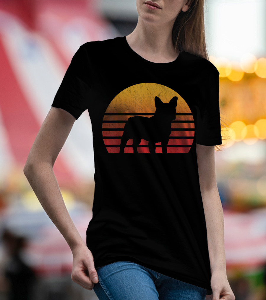 Vintage Sunset French Bulldog Silhouette Retro Sun T-Shirt