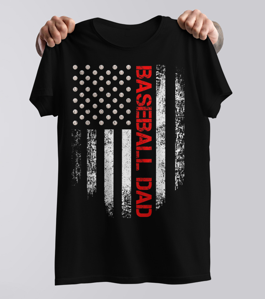 Vintage USA Flag Baseball Dad Patriotic Player T-Shirt
