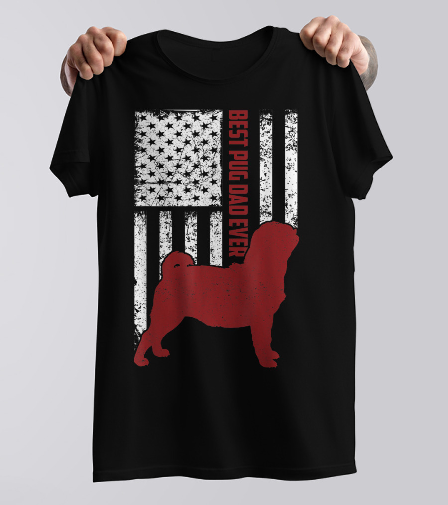 Best Pug Dad Ever Vintage USA Flag American T-Shirt