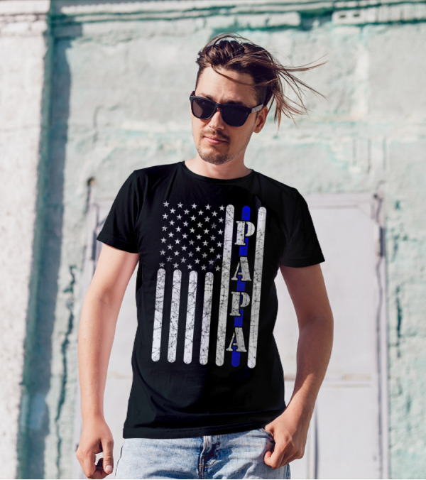 Papa Thin Blue Line American Vintage Police Flag T-Shirt