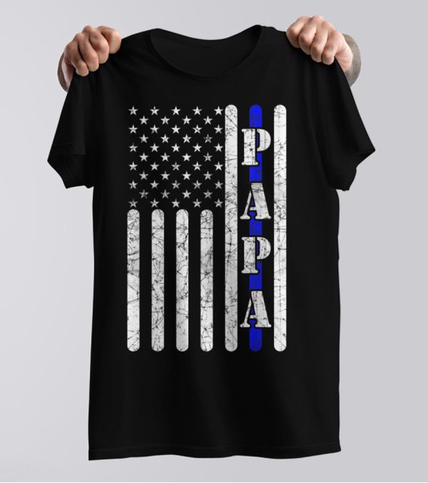 Papa Thin Blue Line American Vintage Police Flag T-Shirt