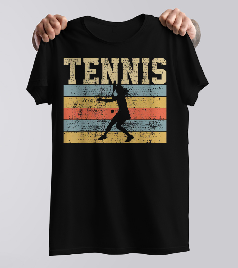 Tennis Silhouette Retro Vintage Style Woman Playing T-Shirt
