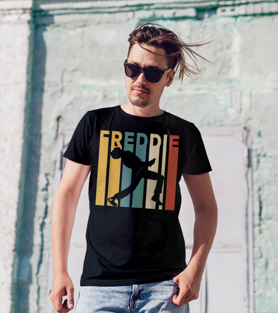 Freddie Mercury Vintage Silhouette Retro Stripes T-Shirt