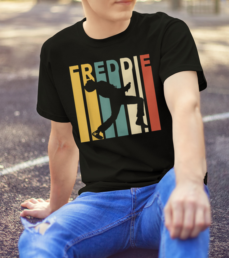 Freddie Mercury Vintage Silhouette Retro Stripes T-Shirt