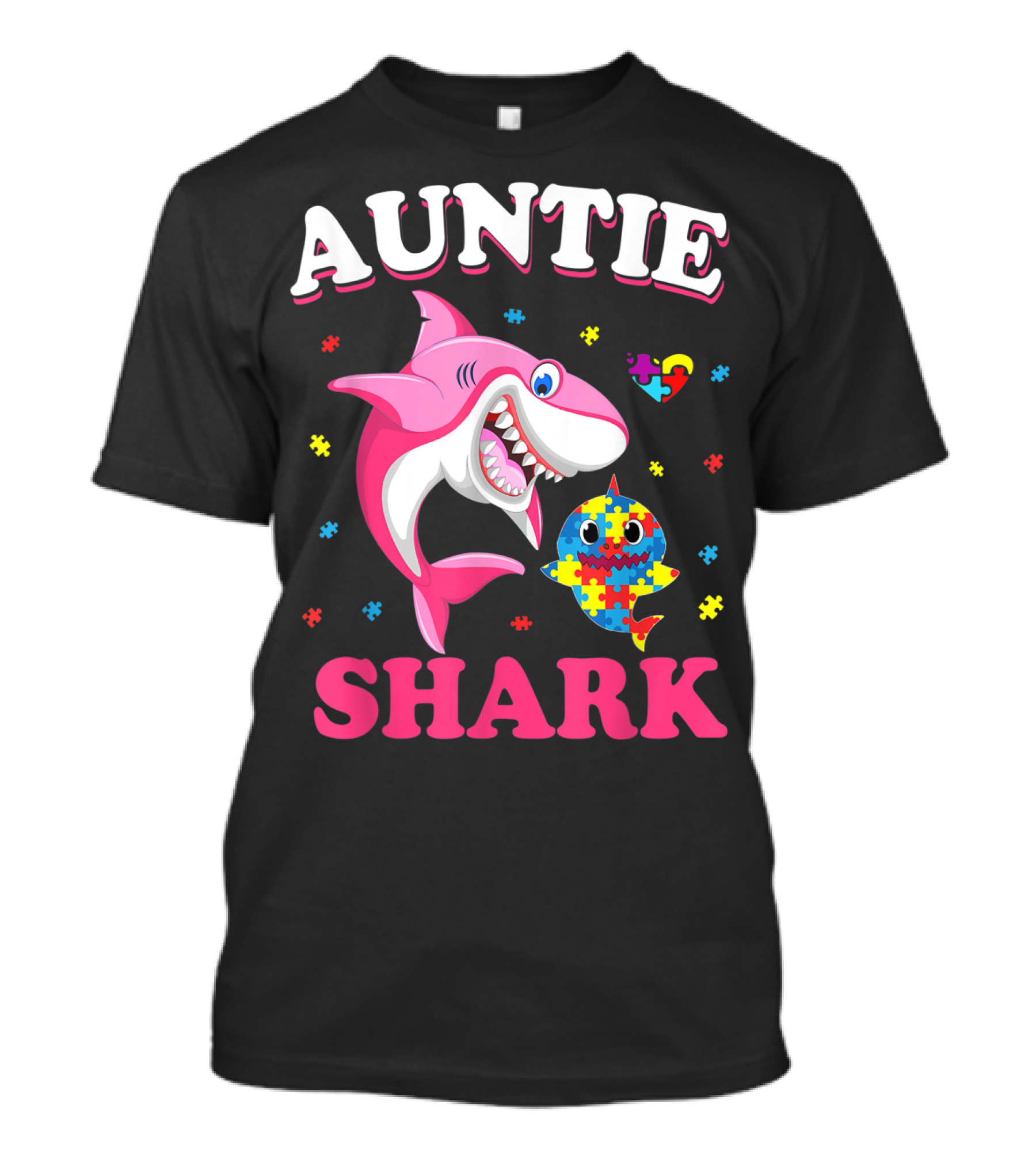 Auntie Shark Puzzle Heart Autism Awareness T-Shirt