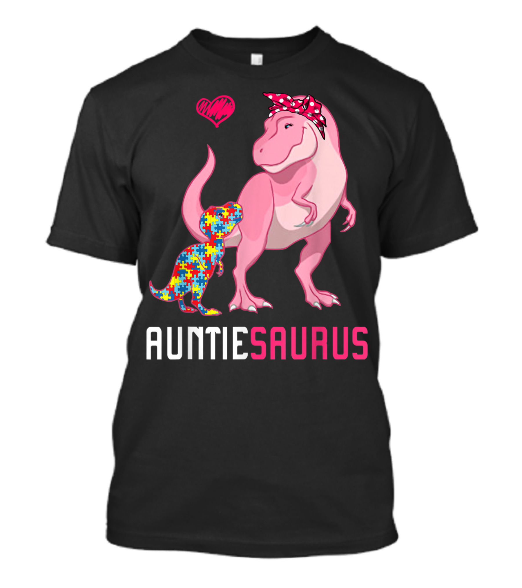 Auntiesaurus Autism Awareness Puzzle Pattern Heart T-Shirt