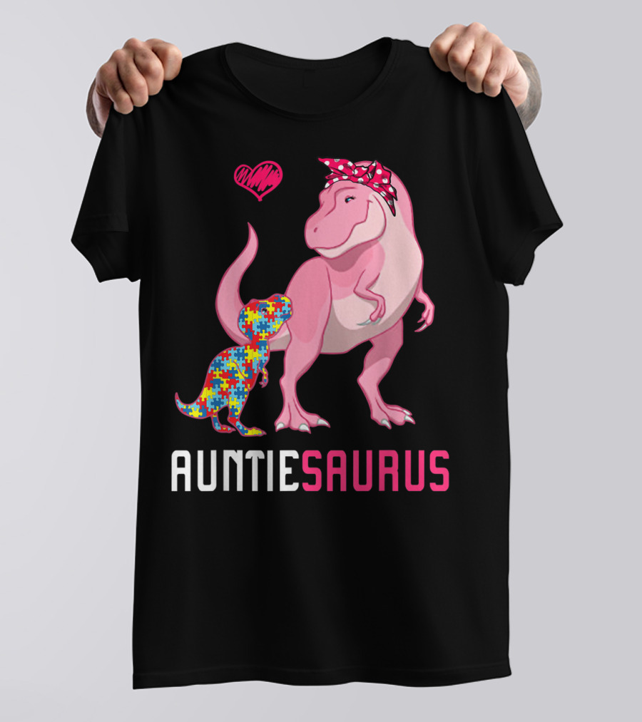 Auntiesaurus Autism Awareness Puzzle Pattern Heart T-Shirt
