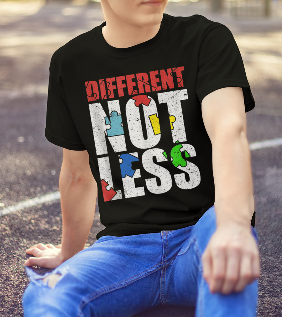 Different Not Less Autism Awareness Puzzle Pieces T-Shirt