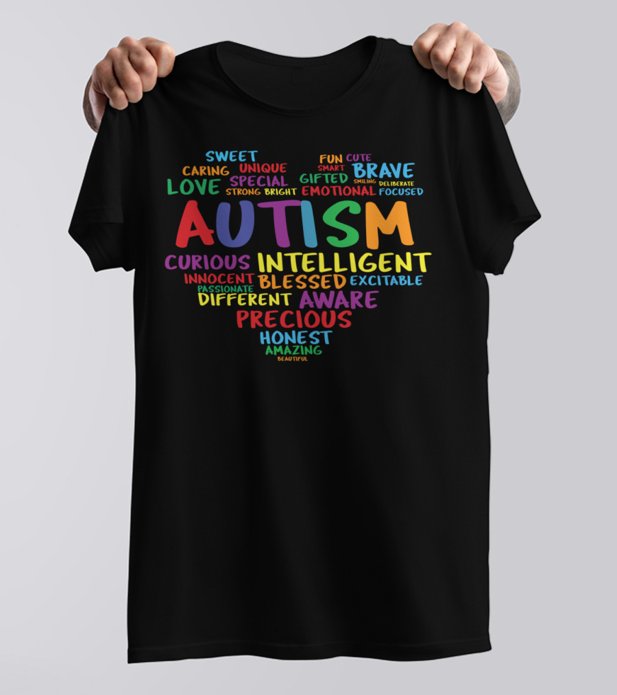 Autism Awareness Day Rainbow Heart Unique Brave Gifted Blessed Different Precious T-Shirt