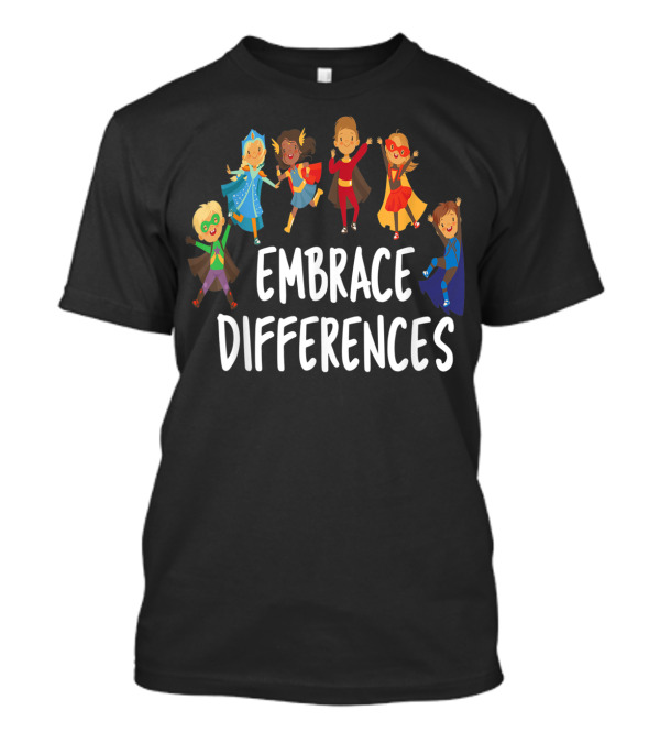 Embrace Differences Autism Awareness Day Super Hero Characters T-Shirt