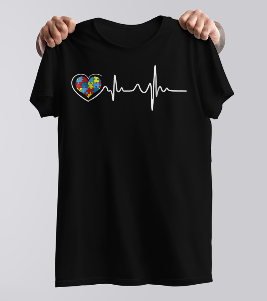 Autism Awareness Heartbeat Puzzle Heart T-Shirt