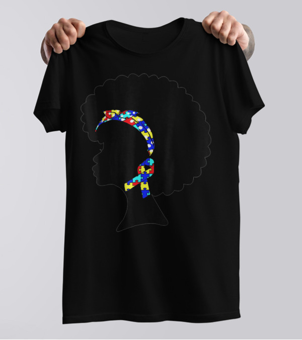 Autism Awareness Puzzle Ribbon Afro T-Shirt