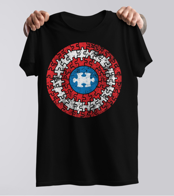 Captain America Autism Awareness Puzzle Shield T-Shirt