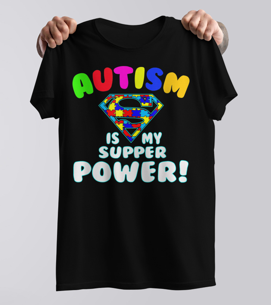 Autism Awareness Autism Is My Superpower Colorful Puzzle Superman T-Shirt