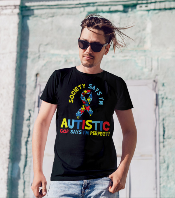 Society Says I'm Autistic God Says I'm Perfect Autism Awareness Puzzle T-Shirt