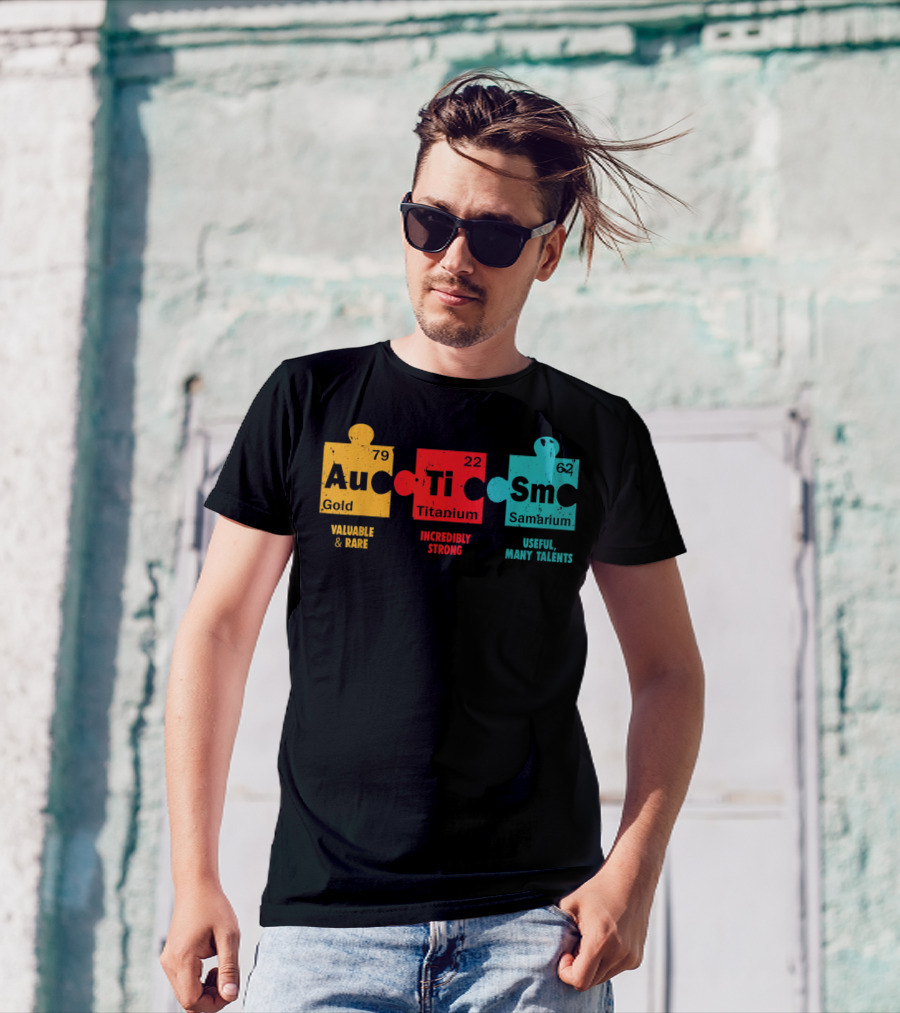 Autism Awareness Puzzle Gold Titanium Samarium Elements Valuable Rare Strong Talents T-Shirt