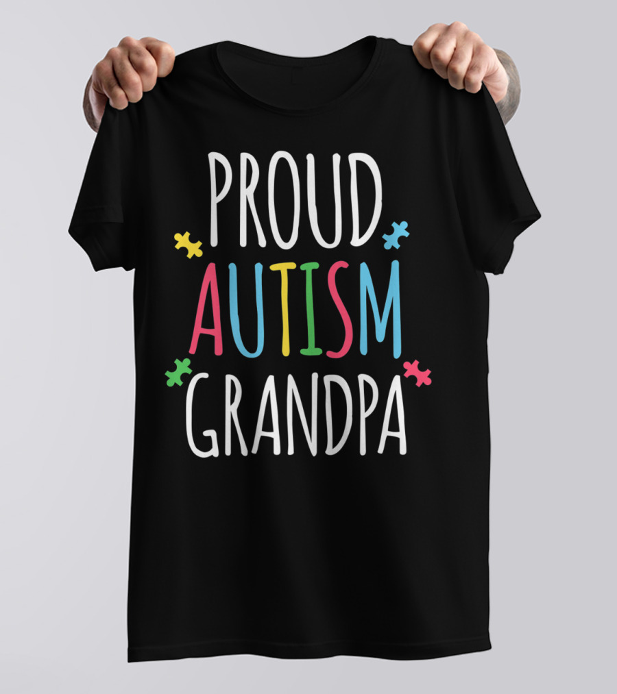 Proud Autism Grandpa Autism Awareness Puzzle Pieces T-Shirt