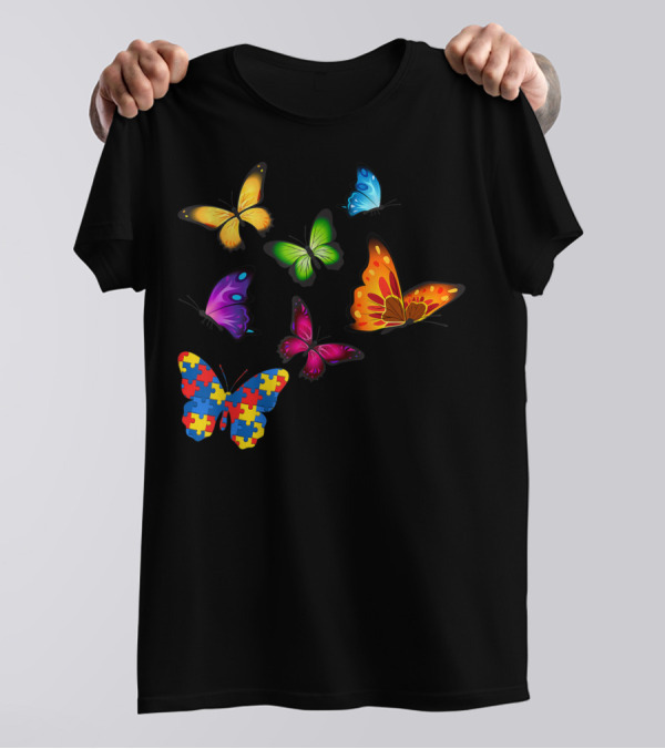 Butterfly Autism Awareness Puzzle Piece Diversity T-Shirt