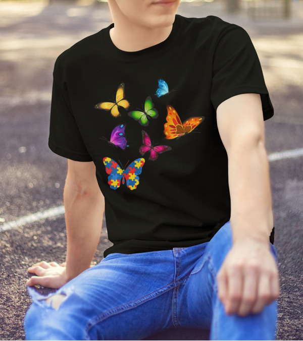 Butterfly Autism Awareness Puzzle Piece Diversity T-Shirt
