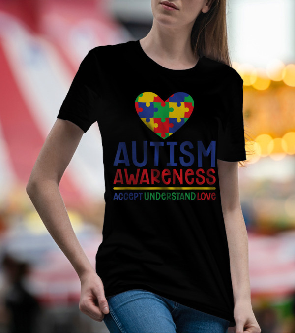 Autism Awareness Heart Puzzle Accept Understand Love T-Shirt
