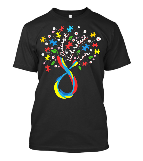 Accept Understand Love Puzzle Ribbon Flowers Autism Awareness Day T-Shirt