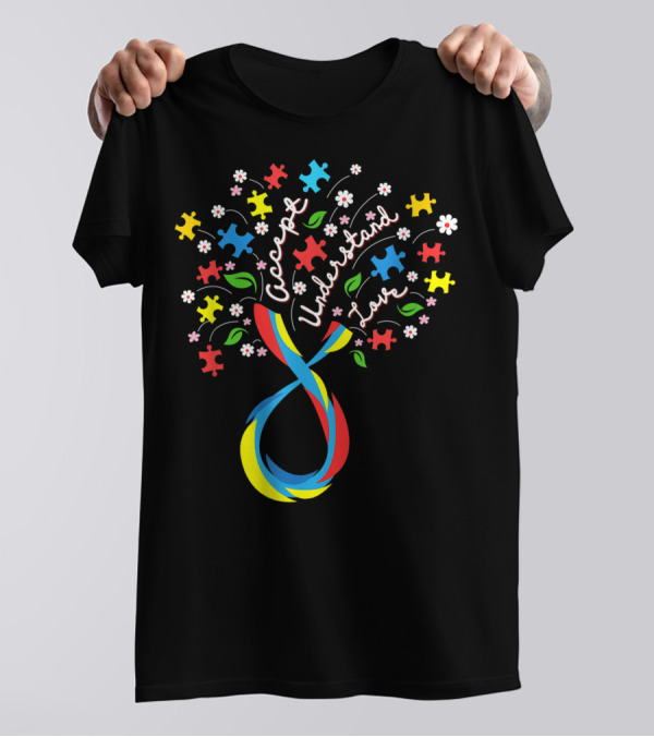 Accept Understand Love Puzzle Ribbon Flowers Autism Awareness Day T-Shirt