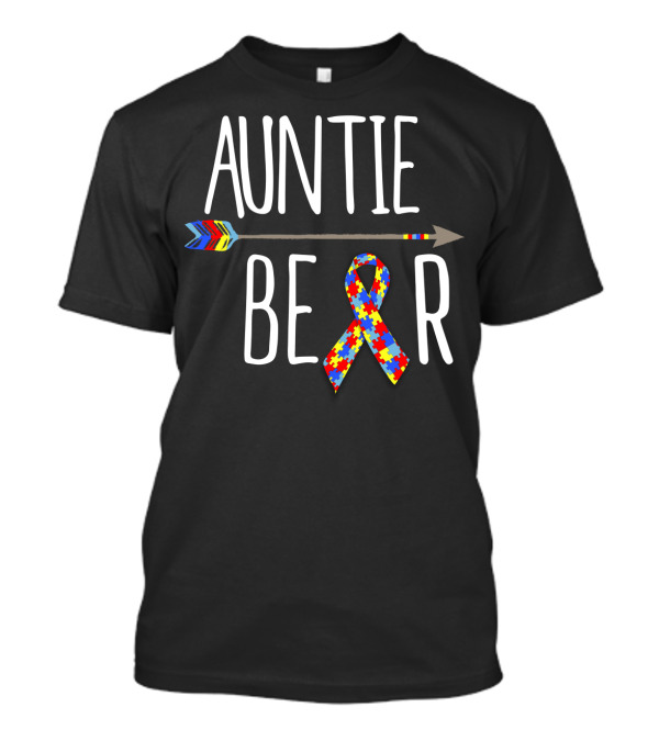 Auntie Bear Autism Awareness With Puzzle Ribbon And Arrow T-Shirt