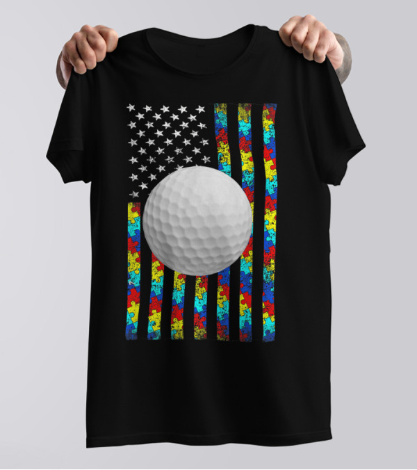 American Flag Autism Awareness Golf Puzzle T-Shirt