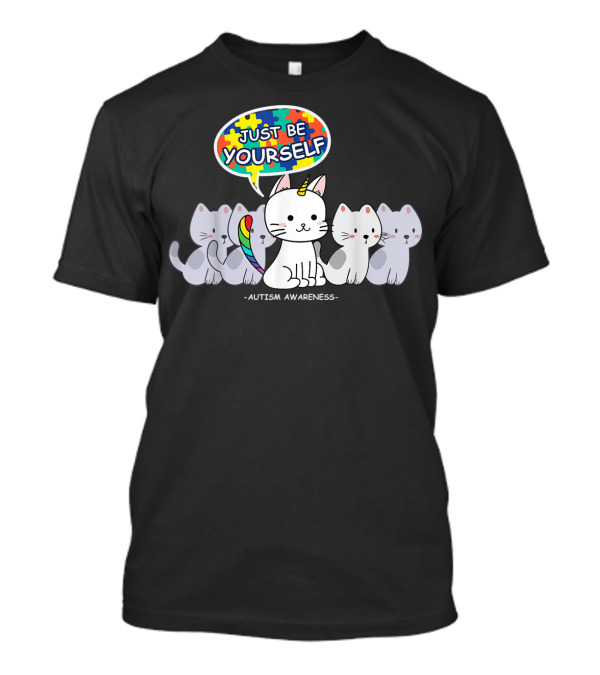 Just Be Yourself Autism Awareness Cat Unicorn Puzzle Speech Bubble T-Shirt
