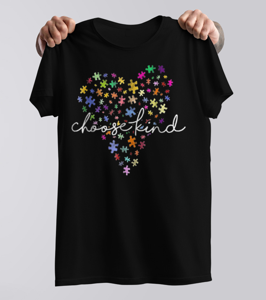 Autism Awareness Heart With Colorful Puzzle Pieces Choose Kind T-Shirt