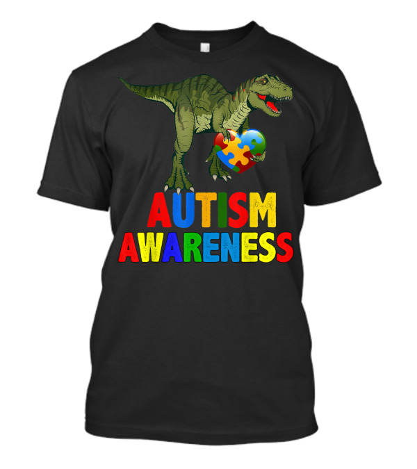 Autism Awareness Dinosaur With Puzzle Heart T-Shirt