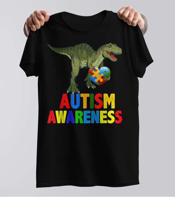 Autism Awareness Dinosaur With Puzzle Heart T-Shirt
