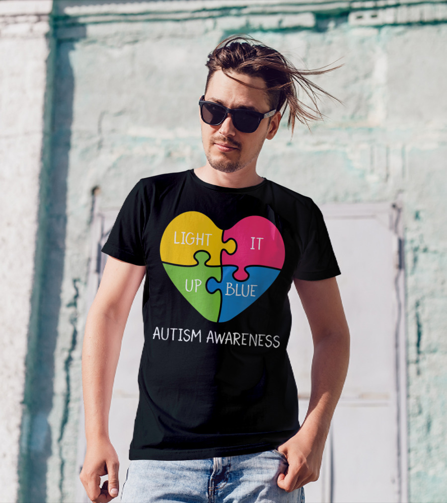 Light It Up Blue Autism Awareness Puzzle Heart T-Shirt