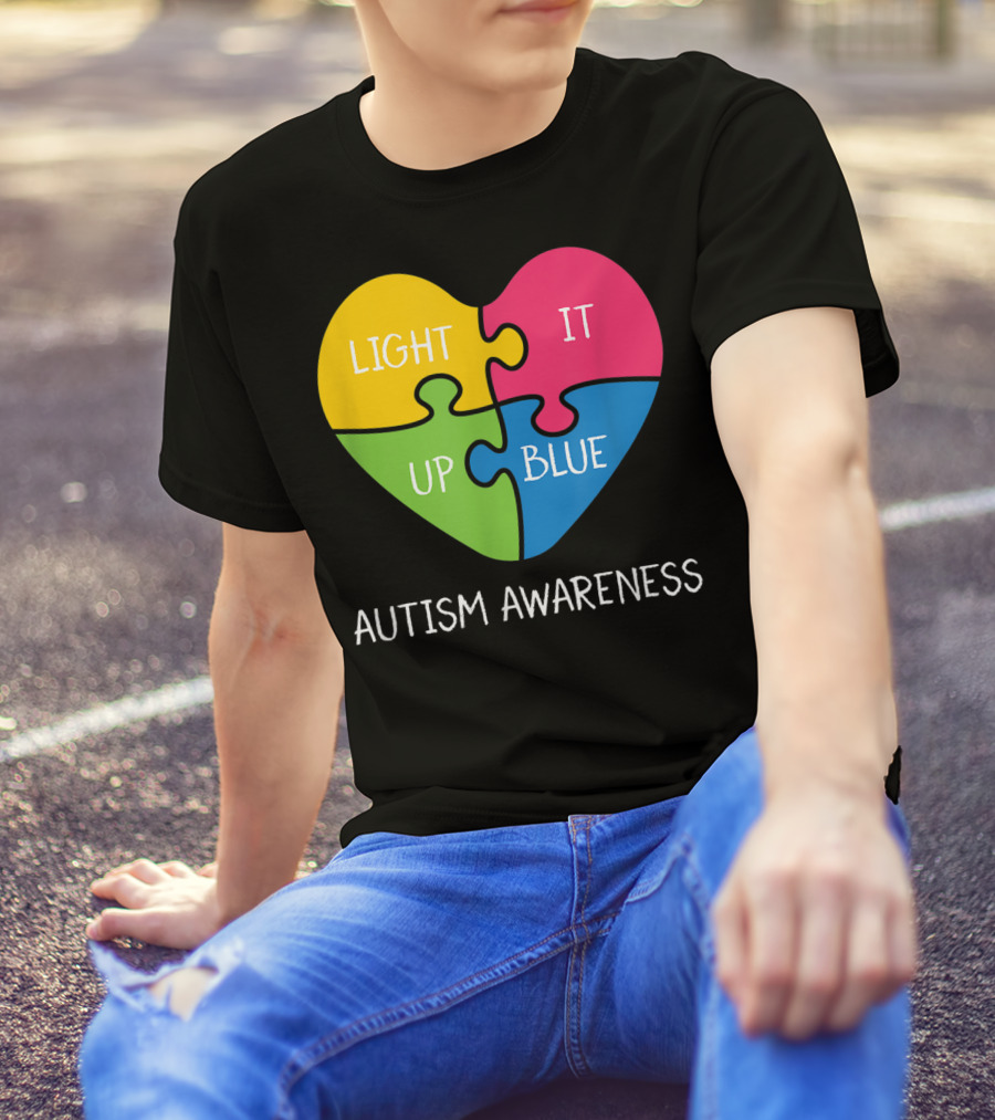 Light It Up Blue Autism Awareness Puzzle Heart T-Shirt